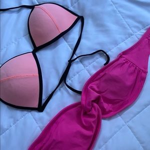 pink and orange bikini tops
